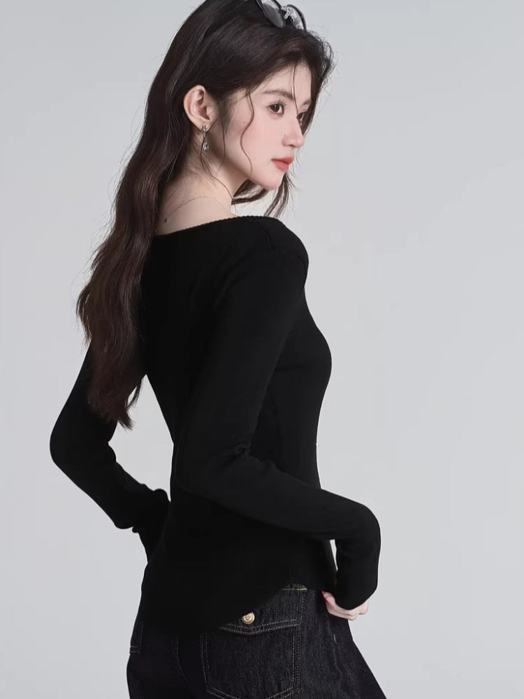 Black lace trim cutout knit top - View 6 | TEVQA