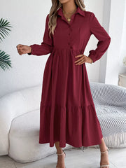 Navy Blue Ruffled Tiered Shirt Dress - View 32 | TEVQA