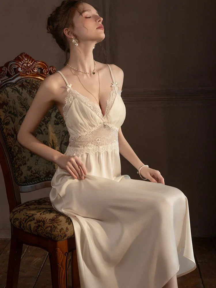 Lace Trim Satin Robe and Slip Set - View 8 | TEVQA