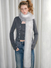 Silver Snow Faux Fur Scarf Extra Long Winter Neck Warmer