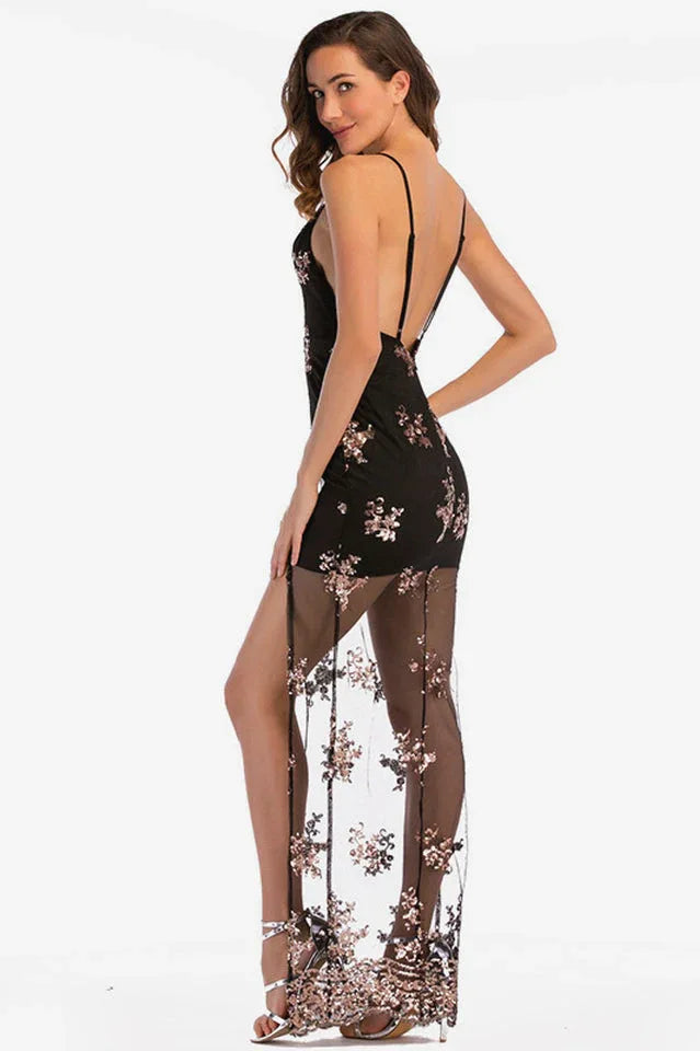 Backless Sequin Party Maxi Dress - TEVQA