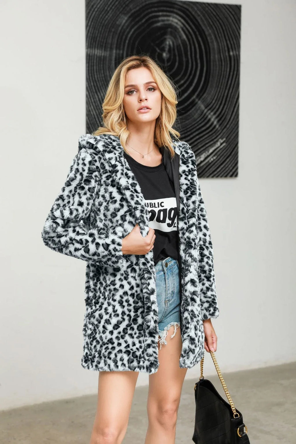 Wild Instinct Hooded Leopard Faux Fur Coat - TEVQA