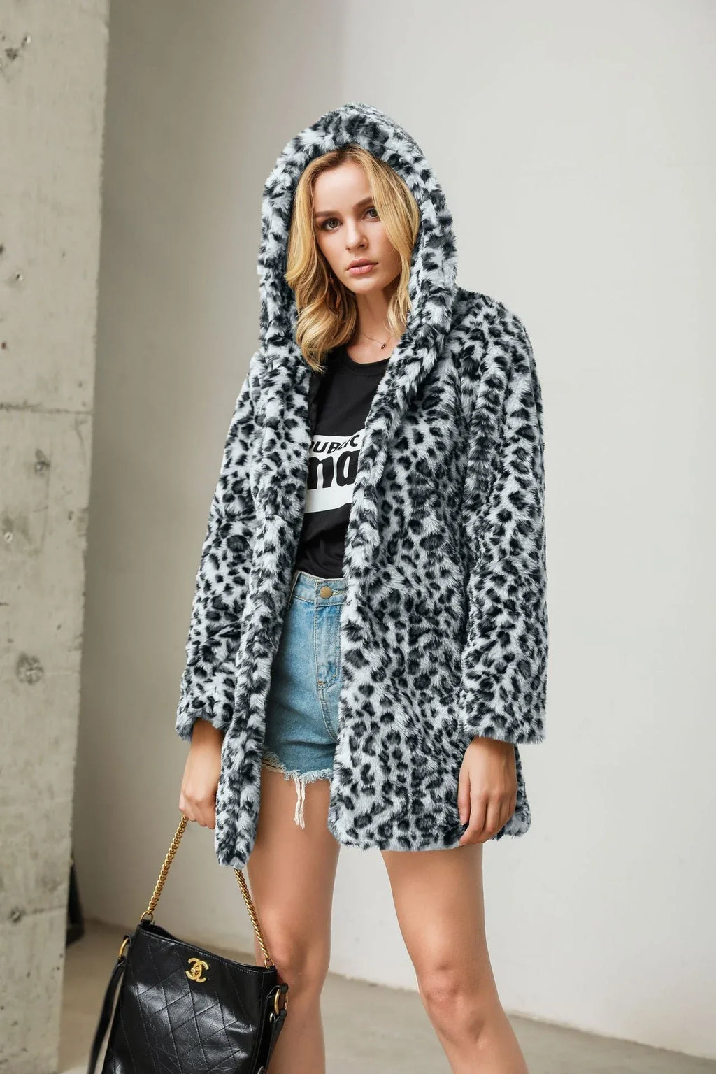 Wild Instinct Hooded Leopard Faux Fur Coat - TEVQA