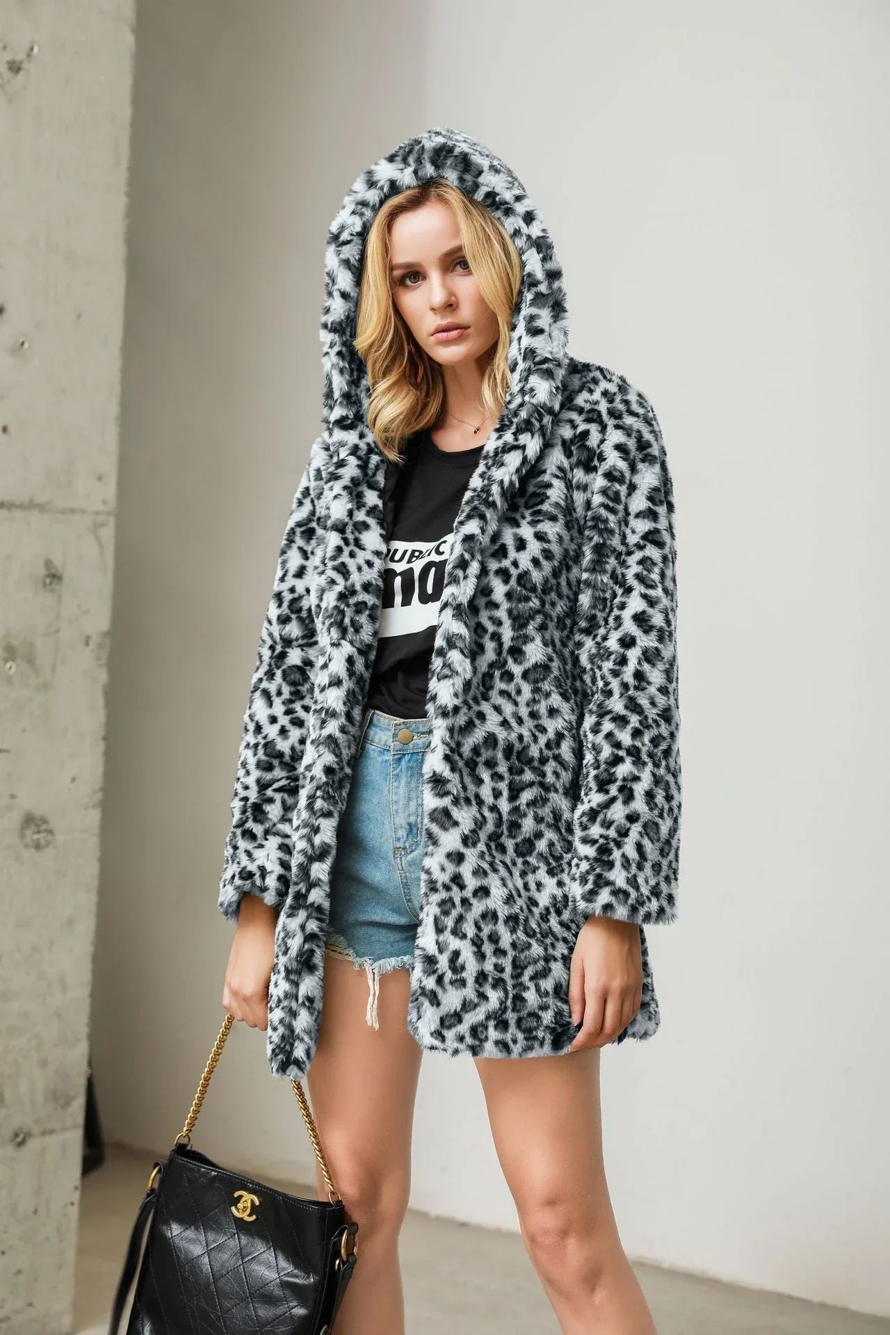 Wild Instinct Hooded Leopard Faux Fur Coat - TEVQA