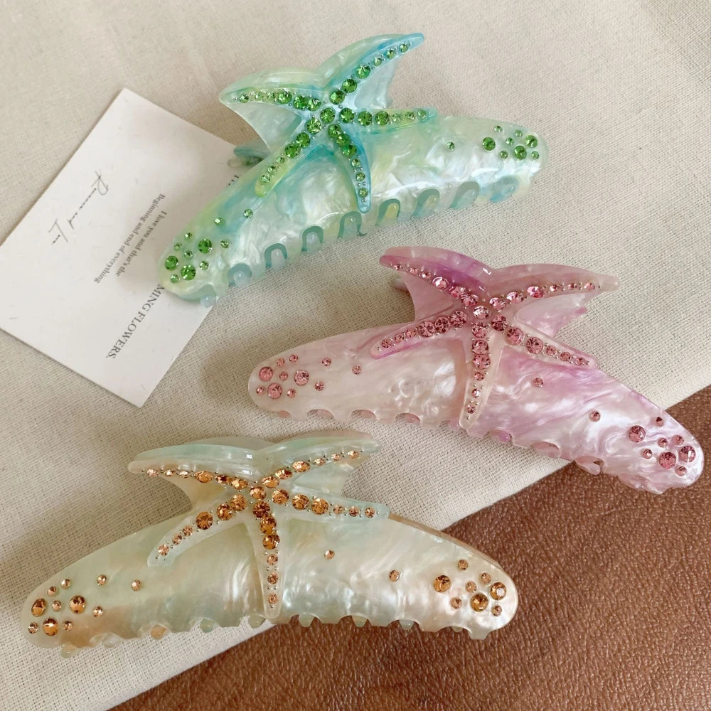 Extra Large Jeweled Starfish Acetate Hair Claw (4.7 Inch)