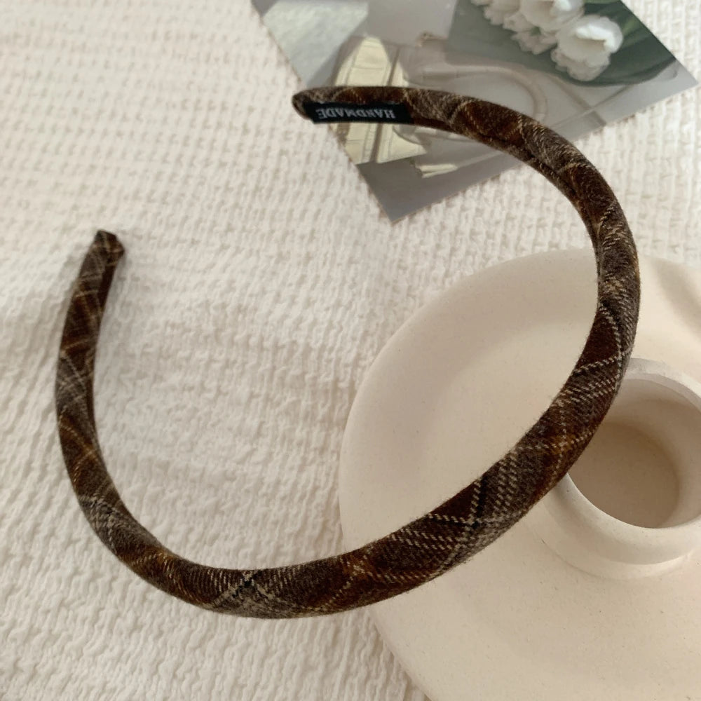 Classic Plaid Slim Padded Headband - 0.6 Inch Lightweight Academia Style