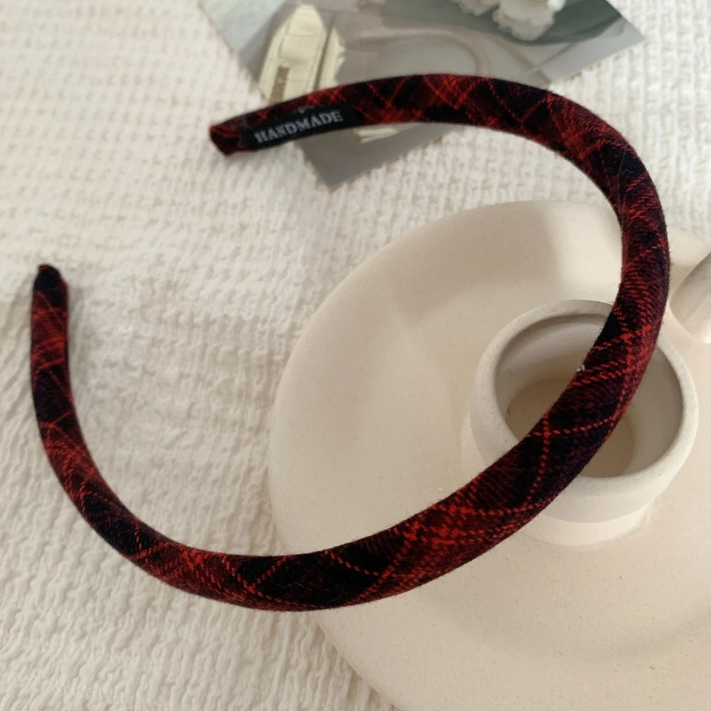 Classic Plaid Slim Padded Headband - 0.6 Inch Lightweight Academia Style