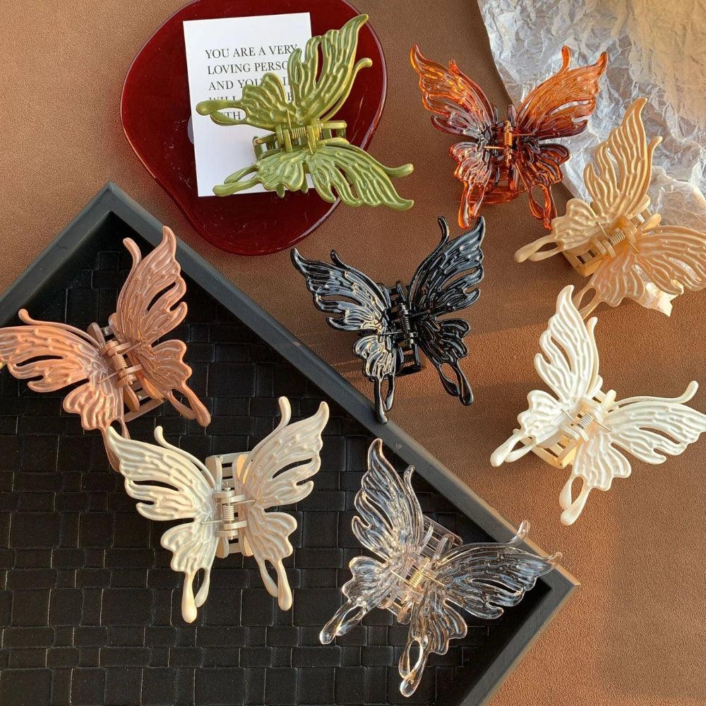 collection of butterfly hair claws in various colors