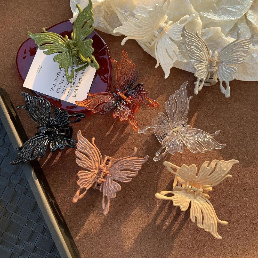 overhead view of colorful butterfly hair clips