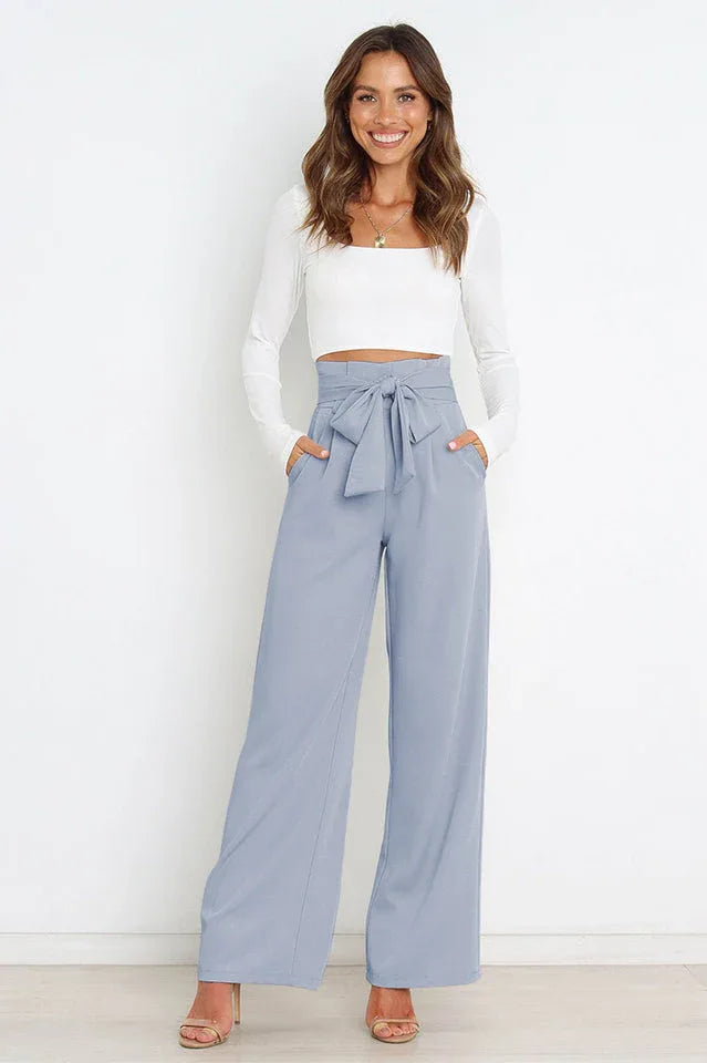 Belted wide leg crepe trousers - View 64 | TEVQA