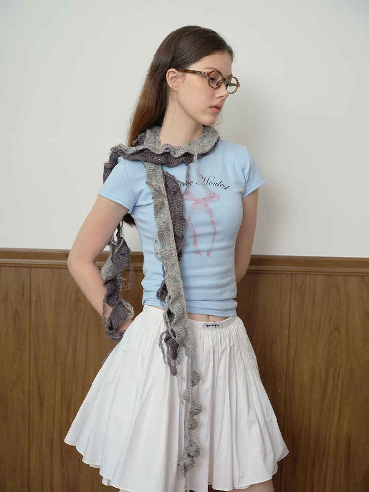 Wool Blend Spiral Ruffle Skinny Scarf