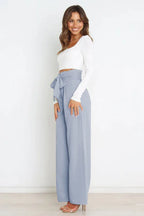 Belted wide leg crepe trousers - View 65 | TEVQA