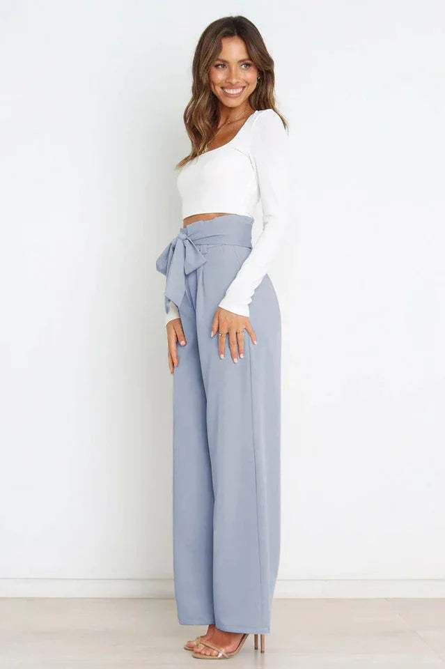 Belted wide leg crepe trousers - View 65 | TEVQA