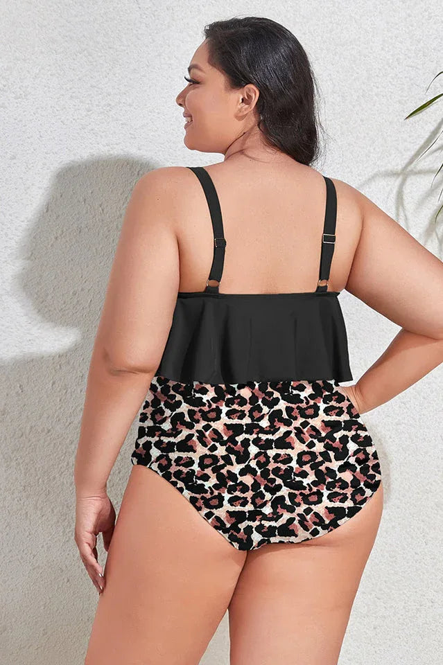 Floral high waist bikini set with ruffled overlay and adjustable straps - View 19 | TEVQA