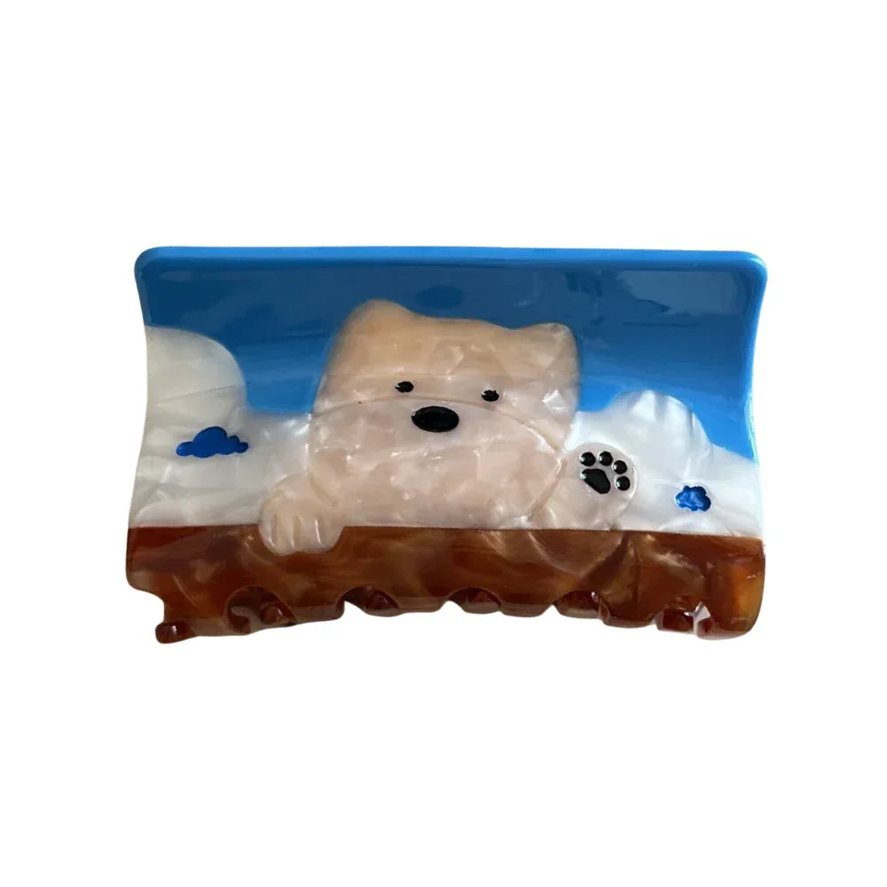 Whimsical Dog Storybook Acetate Hair Claw Clip - 3.3 Inch Scenic Accessory - TEVQA