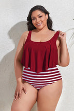 Floral high waist bikini set with ruffled overlay and adjustable straps - View 20 | TEVQA