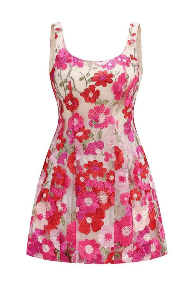 Floral Appliqué Mini Dress - View 7 | TEVQA