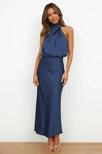 Satin Halter Neck Midi Dress - View 52 | TEVQA