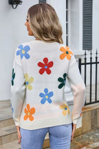 Retro floral knit pullover sweater - View 10 | TEVQA