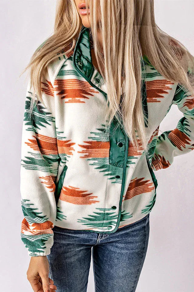 Western Aztec Print Fleece Jacket - TEVQA