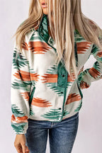 Western Aztec Print Fleece Jacket - TEVQA