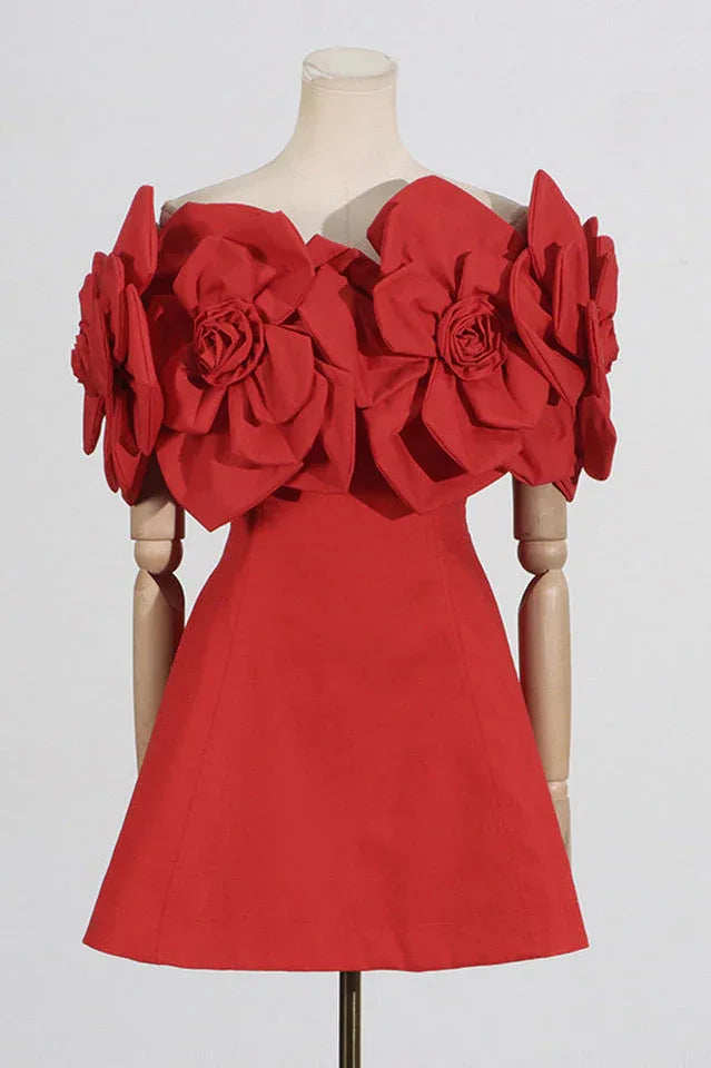 Chabela Flower Off-Shoulder Mini Dress - View 7 | TEVQA