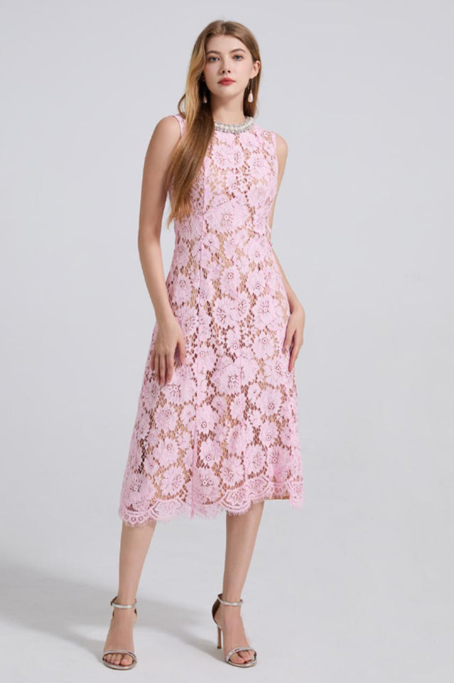 Ariana Floral Lace Sleeveless Midi Dress | Dress In Beauty