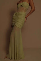 Khadijah Lace and Mesh Maxi Dress in Sage - View 11 | TEVQA