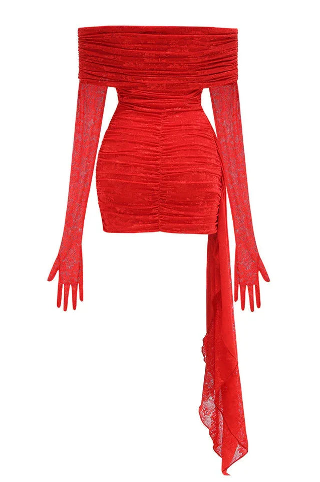 Off Shoulder Ruched Mini Dress - View 9 | TEVQA