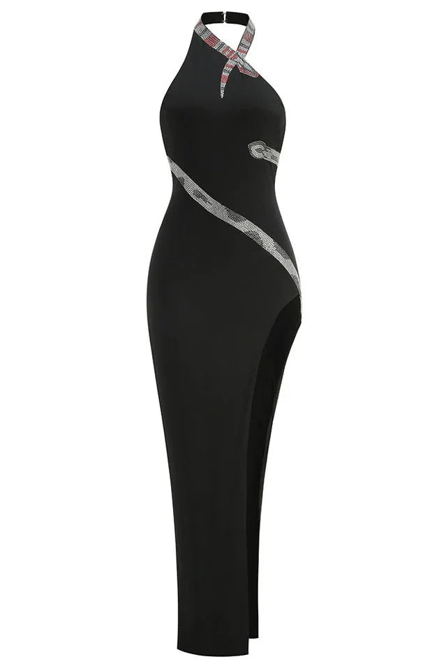 Formal Halter Neck Gown with Open Back - View 7 | TEVQA
