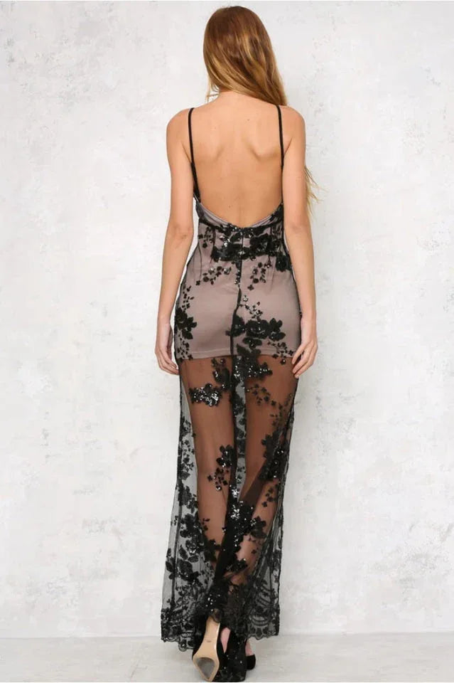 Sequin Maxi Dress with High Slit - View 10 | TEVQA
