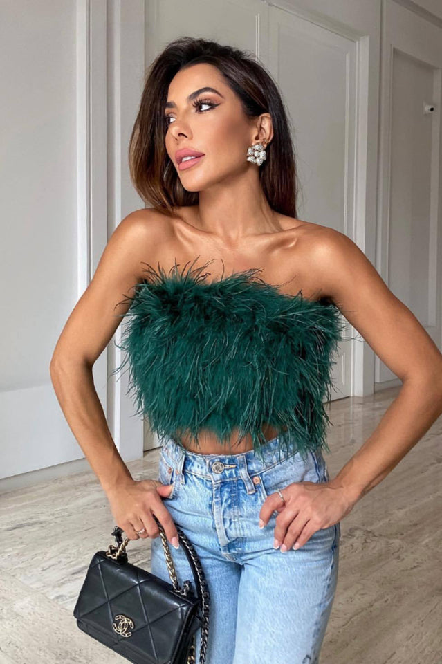 Fancy Strapless Feather Crop Top | Dress In Beauty