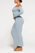 Off-shoulder ribbed knit maxi dress - View 18 | TEVQA