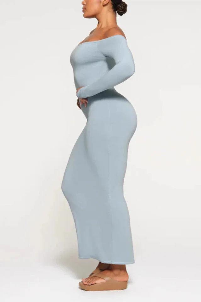 Off-shoulder ribbed knit maxi dress - View 18 | TEVQA