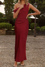 One-shoulder satin maxi dress with draped bodice - View 6 | TEVQA