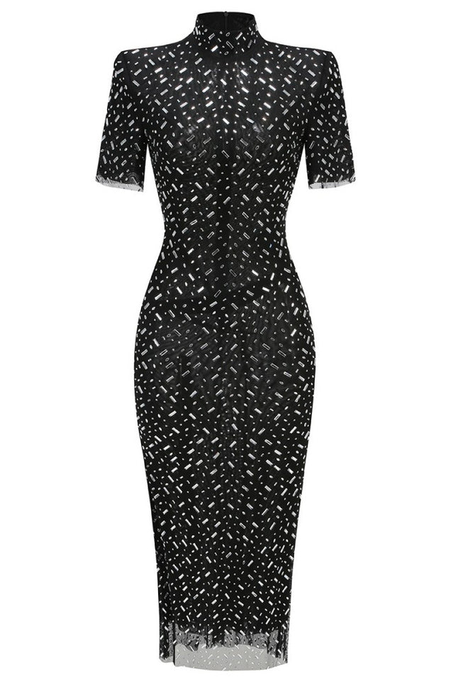 Square Rhinestone Mesh Midi Dress | Dress In Beauty