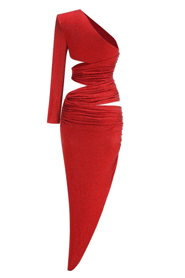 One Shoulder Crystal Embellished Maxi Dress - View 6 | TEVQA