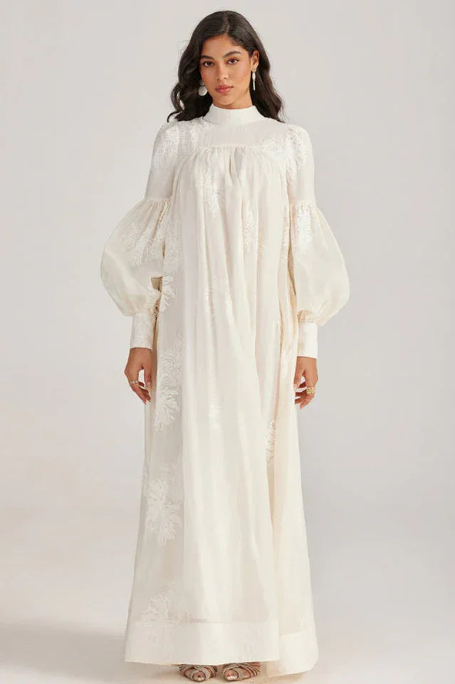 Embroidered Lace-Up Maxi Dress - View 8 | TEVQA