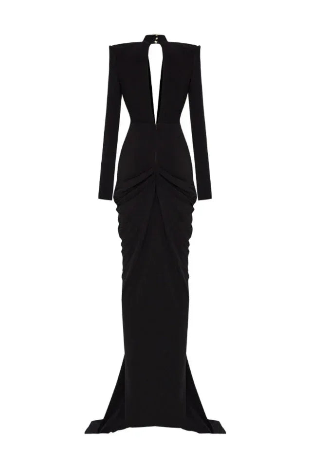 Embellished V-Neck Draped Gown - View 9 | TEVQA