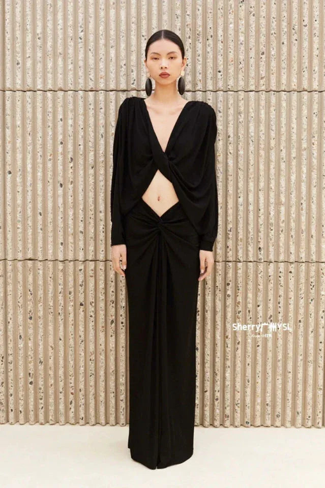 Black cropped top and skirt set - View 8 | TEVQA