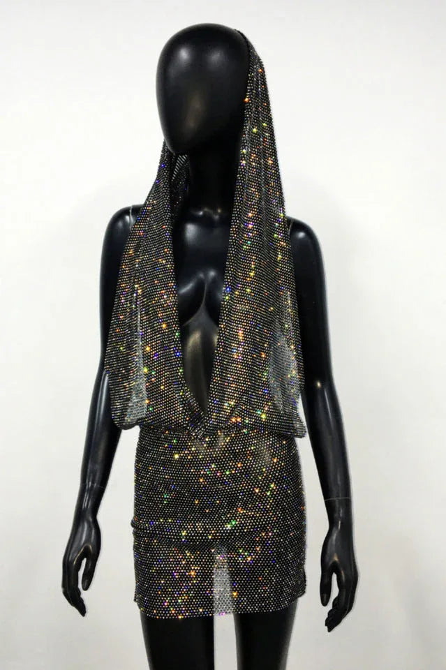 Sparkling Embellished V-Neck Mini Dress - View 7 | TEVQA