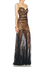 Aliza Lace and Mesh Fit and Flare Dress - View 7 | TEVQA