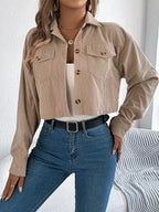 Midnight Noir Corduroy Cropped Jacket - View 16 | TEVQA