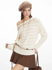 Mermaidcore Shell Embellished Off-Shoulder Sweater - TEVQA