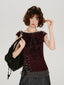 Vintage Grunge Faux Two-Piece Lace-Up Tank Top Burgundy