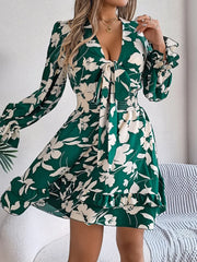 Floral Tie-Front Mini Dress - View 9 | TEVQA