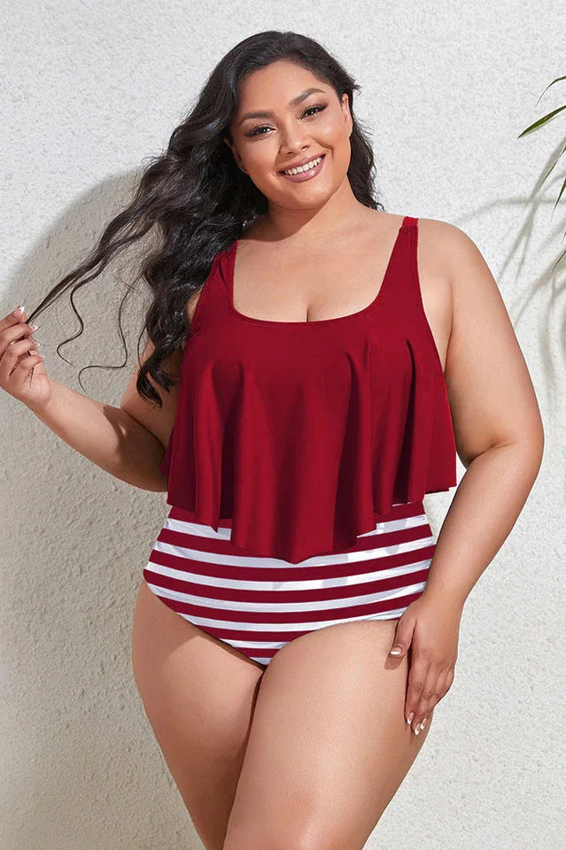 Floral high waist bikini set with ruffled overlay and adjustable straps - View 21 | TEVQA