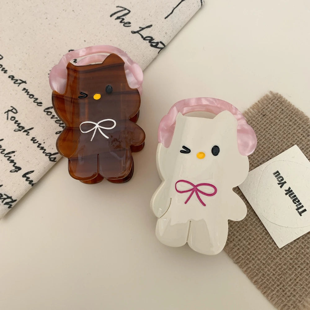 Cute Cat Acetate Hair Claw Clip with Headphones - 3.3 Inch