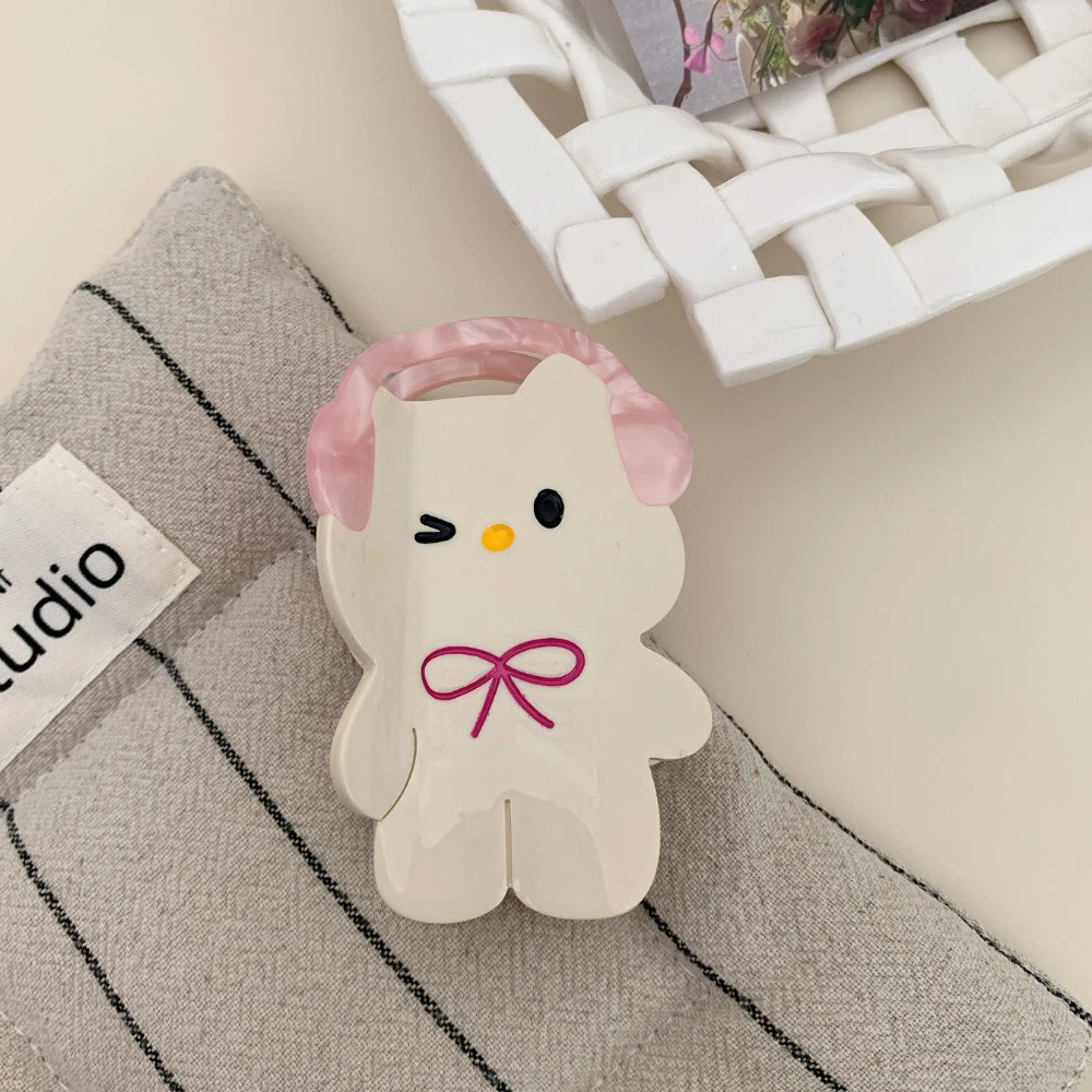 Cute Cat Acetate Hair Claw Clip with Headphones - 3.3 Inch