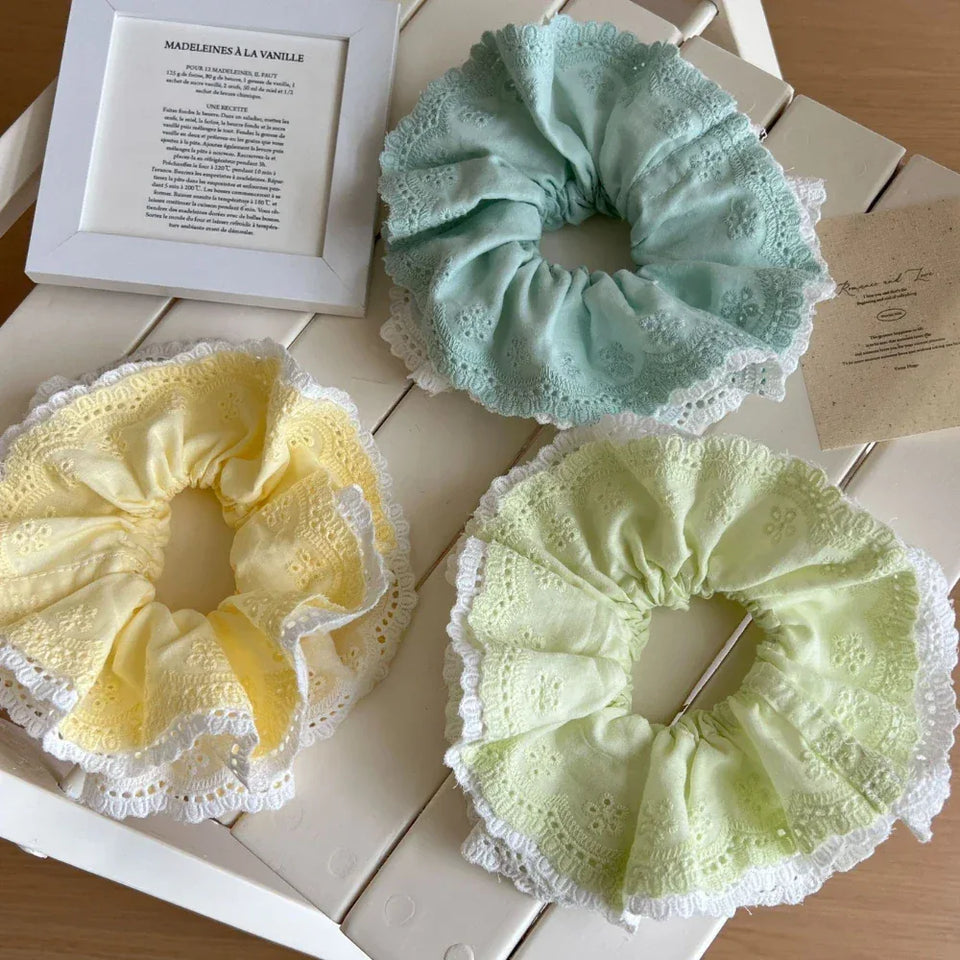 Oversized Lace & Eyelet Scrunchie (6.3 Inch) - TEVQA Secondary image